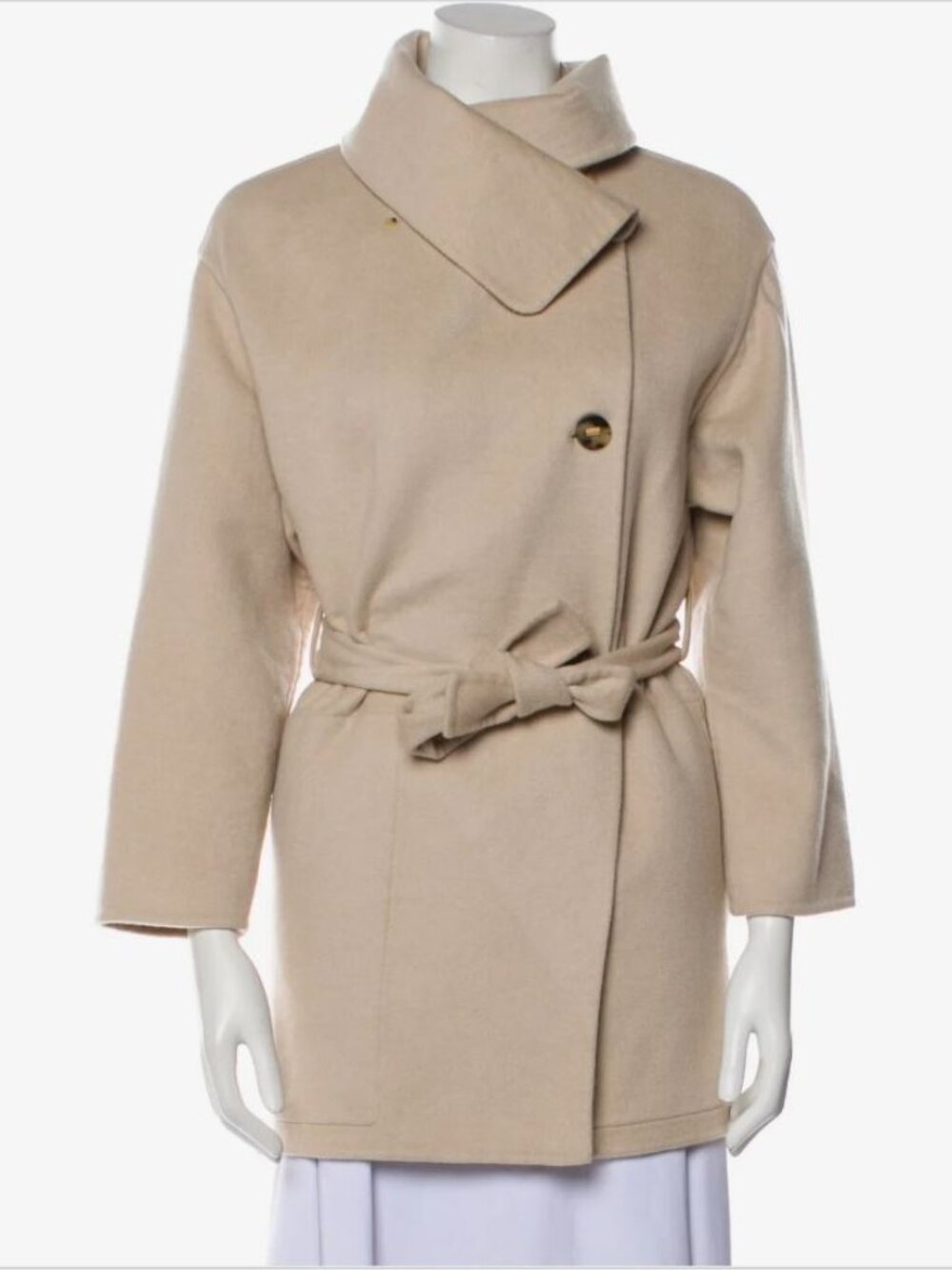 HERMES 100% Cashmere Cool Beige Ecru Coat w/ Leather Trim Size FR 40 MSRP $8500